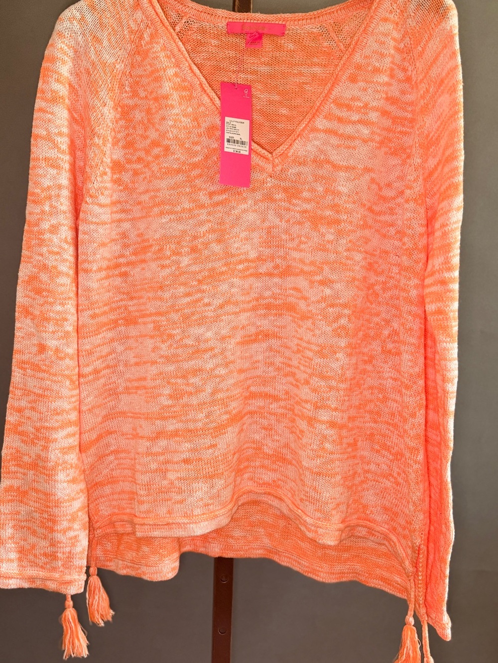 Lilly Pulitzer Cantaloupe Marl V-Neck Knit Sweater in Coral and White